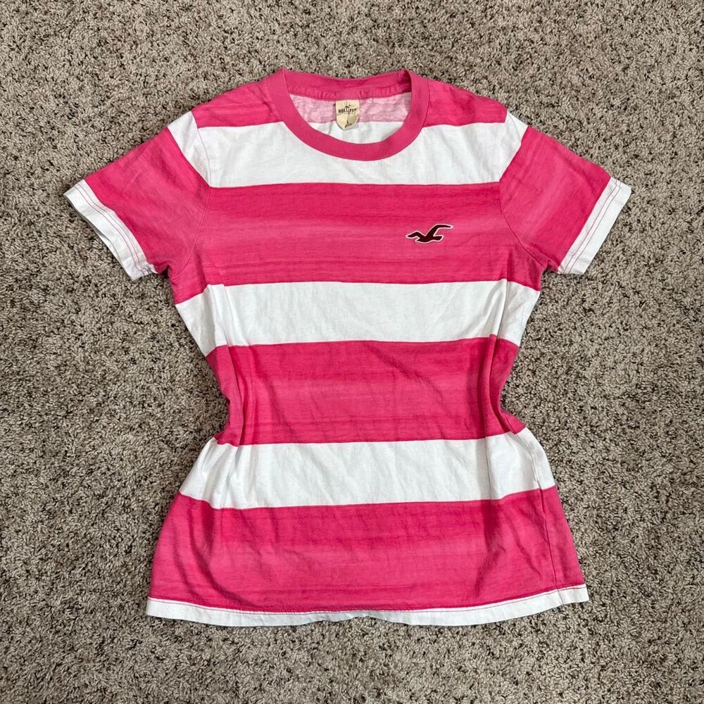 Hollister-co Women's Pink and Red T-shirt